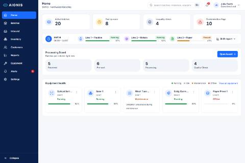 Processing demo: Operations board for a processing plant: batches moving on a live kanban.
