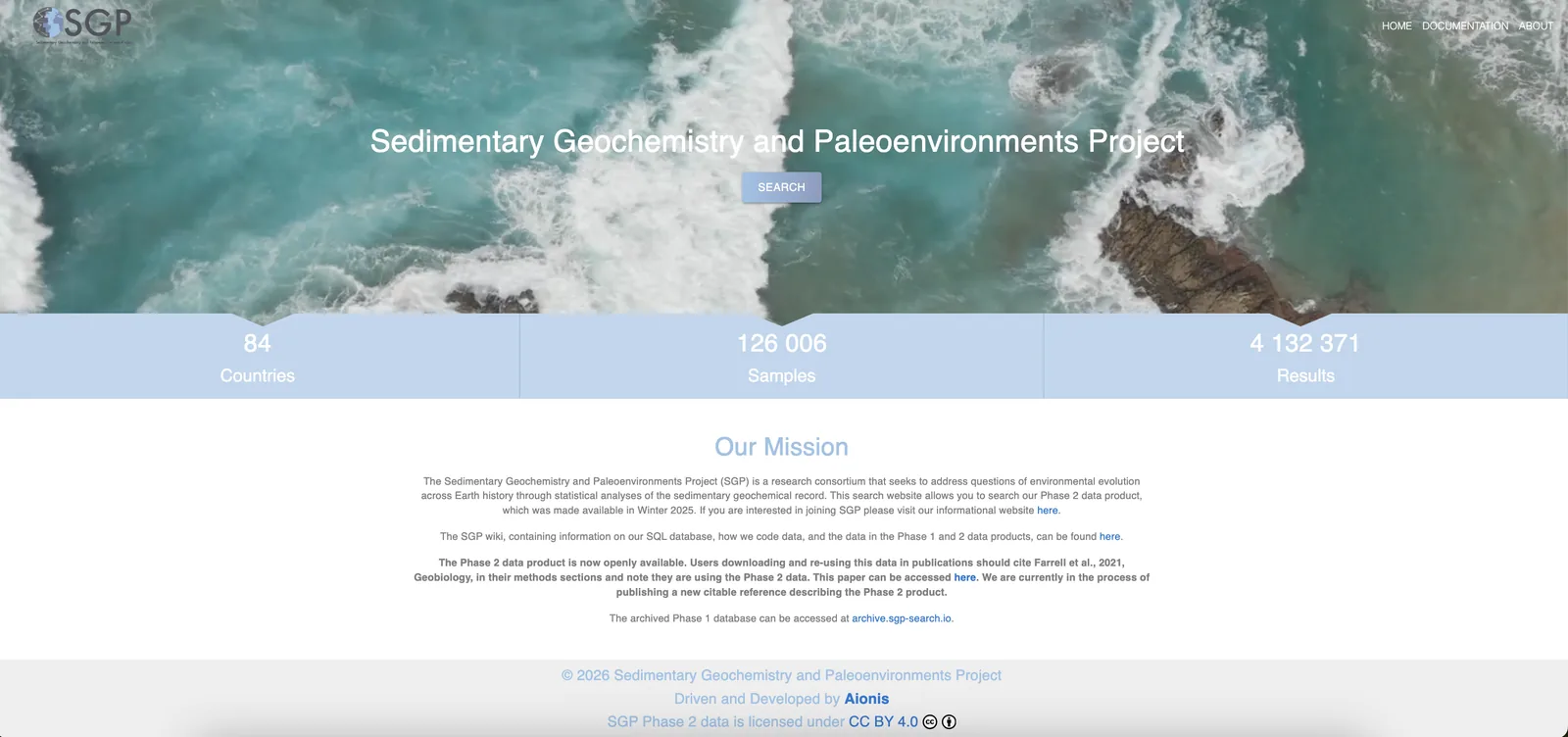 Home page of the scientific data platform with countries, samples and results counters