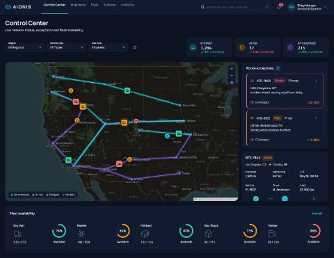 Control demo: Logistics control tower: network map, routes, exceptions and the fleet.